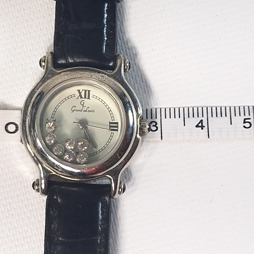 Grand Louis Silver Tone Floating Rhinestones Ladies Watch, New Battery - Picture 10 of 11